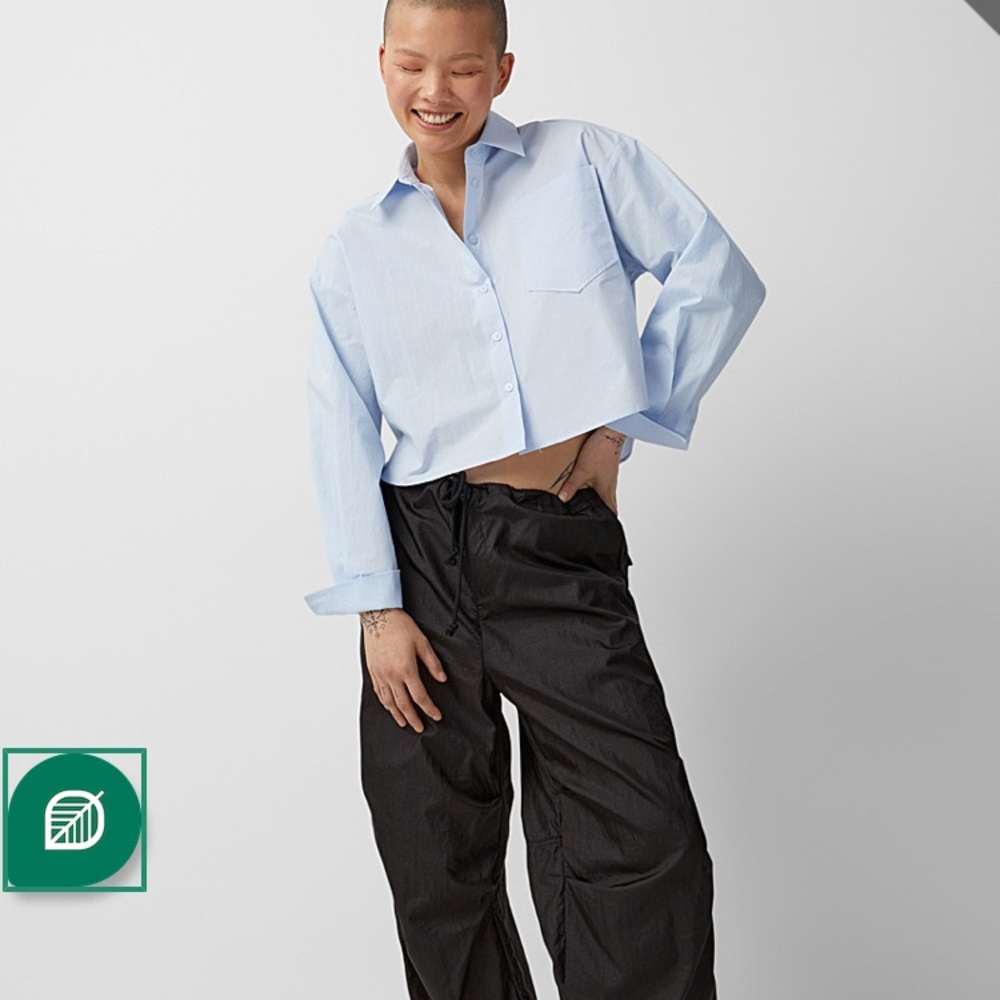 NWT Cropped button up poplin shirt